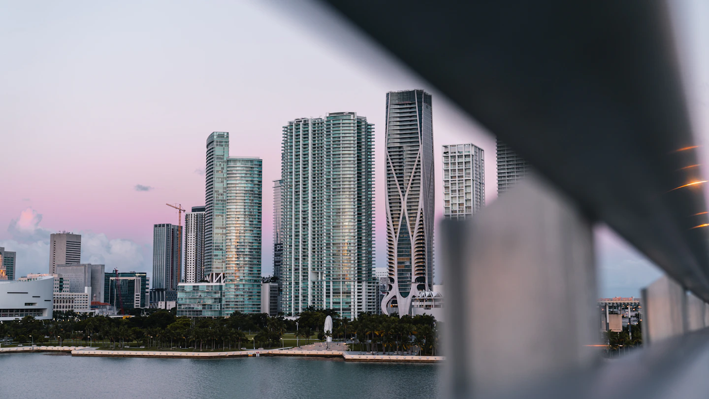 Miami’s waterfront skyline seen from a bridge