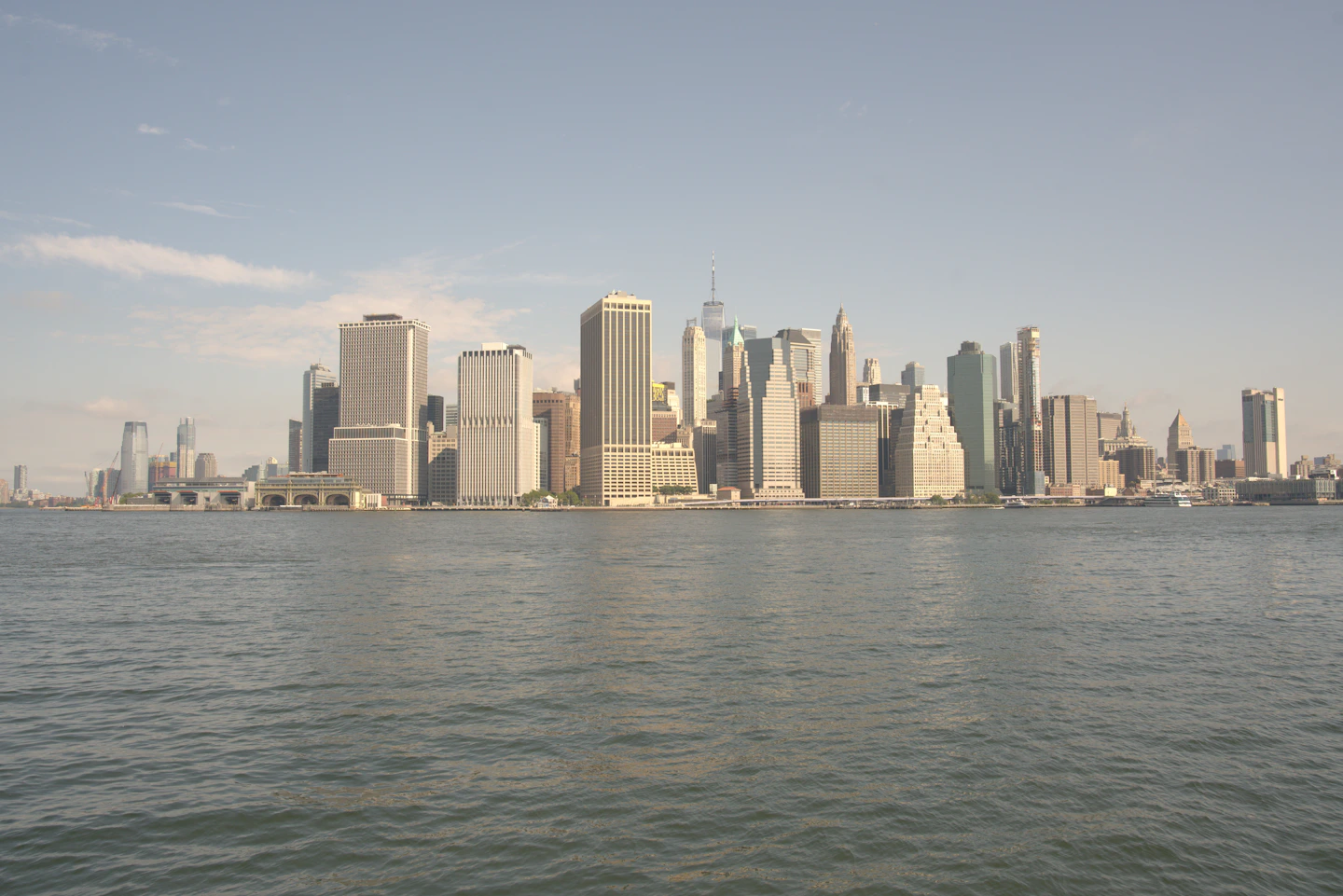 Lower Manhattan skyline viewed from across the water in New York
