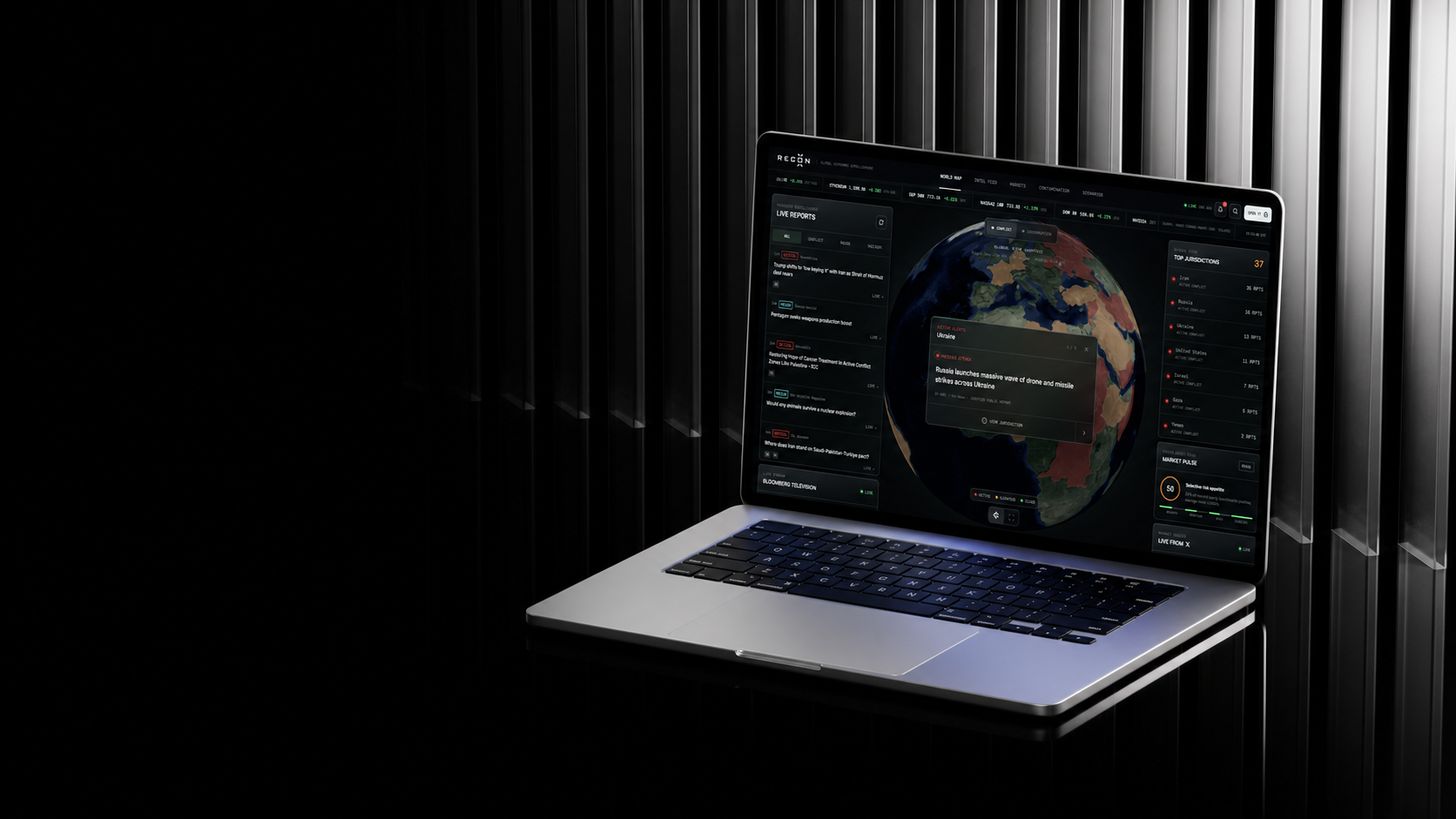 RECON investment platform shown on a laptop